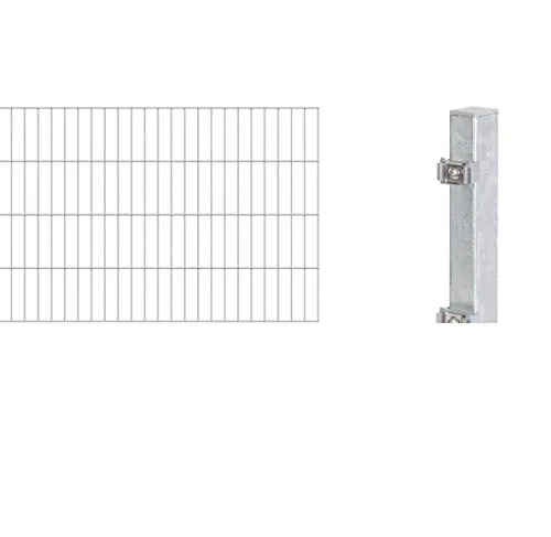 Alberts Doppelstabmattenzaun 20 tlg. Komplettset - Robuster Doppelstabmattenzaun aus feuerverzinktem Stahl, ideal für zuverlässige Einzäunung. Inklusive 9 Matten und 10 Pfosten, perfekt für Gartenprojekte.