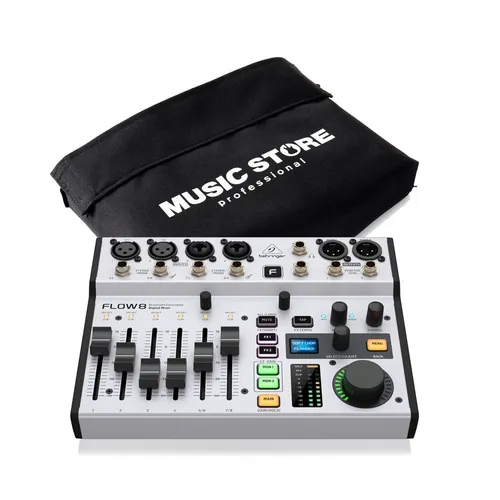 Behringer Flow 8 Digital Mixer-Set mit XLR-Dustcover - Digital Mixer für PA-Anwendungen mit 4 Mikro- und 4 Stereokanälen. Integrierter Effektprozessor und USB-Schnittstelle sorgen für vielseitige Einsatzmöglichkeiten und hohe Flexibilität.