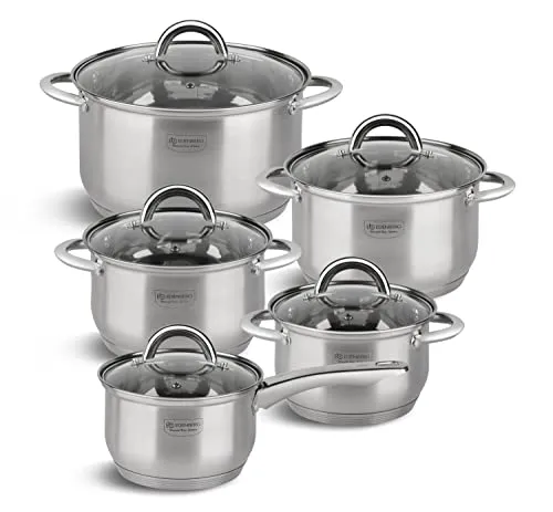 EDENBERG 10 TLG Topfset Induktion, Edelstahl Kochtopf Set Induktion | Induktions Töpfe Set, Töpfe Induktion, Kochtöpfe für Induktionsherd | Topfset Edelstahl, Kochtopfset, Topfset induktionsgeeignet