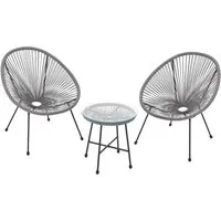 Juskys Balkonmöbel Set Ostana 3-teilig - Stilvolle Sitzgruppe für Balkon, Terrasse & Garten - 3-teiliges Gartenmöbel Set in Hellgrau mit witterungsbeständigem PE-Rattan-Geflecht; ideal für entspannte Stunden im Freien und modernes Design.