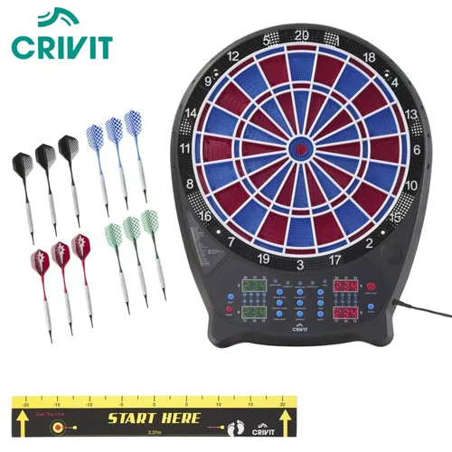 Elektronische Dartscheibe Profi Dartboard 500 Spiele - Scheiben mit 500 Spielen, inklusive 12 Pfeilen und 4-LED Anzeige für spannende Dartabende mit Freunden.
