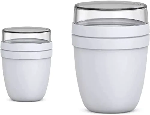 Mepal - Lunchpot Ellipse Duo Pack – Cool Grey – Mini + Large – praktischer Müslibecher, Joghurtbecher, To go Becher – Geeignet für Tiefkühler, Mikrowelle und Spülmaschine
