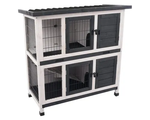 Flamingo Kleintierstall Combi 1 - Kaninchenstall in rustikal grau|schwarz - Kleintierkäfige, ideal für Kaninchen mit einem rustikalen Design und optimalem Schutz für Ihre kleinen Freunde.