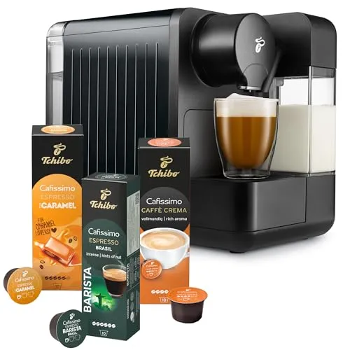 Tchibo Cafissimo „milk“ Kaffeemaschine - Kapselmaschine mit 30 Kapseln für Kaffee, Espresso & Milchspezialitäten, inkl. abnehmbarem Milchtank für perfekten Milchschaum