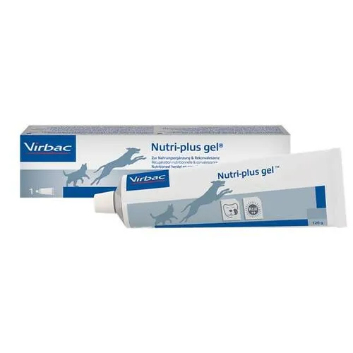 Nutri plus Gel veterinär Paste - Energiegel für Tiere, ideal zur Unterstützung bei körperlicher Anstrengung und in besonderen Lebensphasen wie Rekonvaleszenz oder Trächtigkeit. Reich an Vitaminen und leicht verdaulichen Bestandteilen.
