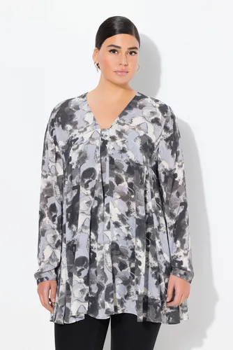 Ulla Popken Damen Plus Size Bluse - Graphitgrau - Damenbluse in großen Größen mit Alloverdruck und Carree-Ausschnitt, bequem geschnitten in A-Linie für optimalen Tragekomfort.