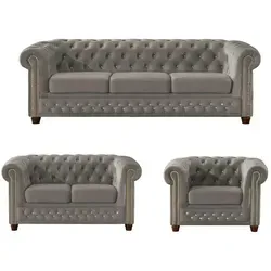 S-STYLE Chesterfield Polstergarnitur 3+2+1 Cleo Blink, grau, 203 cm - Stilvolle Chesterfield Polstergarnitur von S-STYLE in elegantem Grau. Hochwertiger Samt-Stoff und komfortable Sitzqualität. Ideal für Ihr Wohnzimmer!