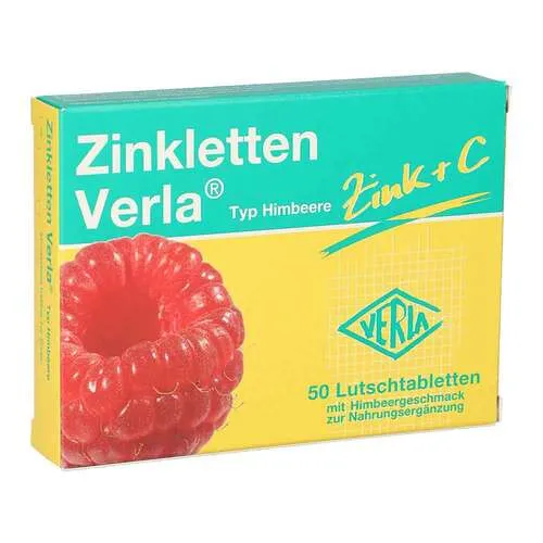 Zinkletten Verla Himbeere Lutschtabletten - Nahrungsergänzungsmittel mit Zink und Vitamin C für ein starkes Immunsystem, fruchtiger Himbeergeschmack, glutenfrei, lactosefrei und vegan, ideal für die ganze Familie.