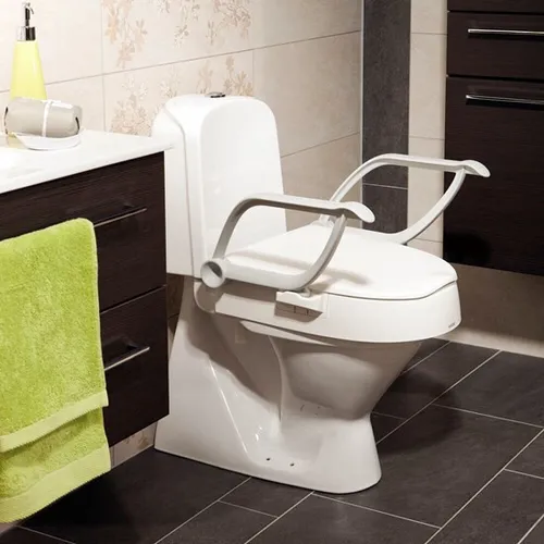 Etac Cloo Toilettensitzerhöhung mit Armlehnen - Inkontinenzeinlagen: 3-fach höhenverstellbar, ideal für mehr Komfort und Sicherheit im Badezimmer, maximale Belastbarkeit von 150 kg.