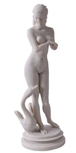 Frauenfigur Leda Schwan Skulptur Erotik Göttin Figur Weiss Frauenakt Gartenfigur
