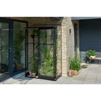 Halls Gewächshaus Qube Lean To 24 Schwarz - Garten-Zubehör: Anlehngewächshaus mit 0,8 m² Fläche, ideal für Pflanzenzucht, bietet optimale Lichtdurchlässigkeit und Wärmedämmung durch Sicherheitsglas und pulverbeschichteten Aluminiumrahmen.