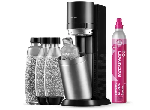 SodaStream Wassersprudler DUO Vorteilspack Titan - inkl. 2 Karaffen und 1 PET-Flasche, flexibel für zuhause und unterwegs, spülmaschinengeeignet