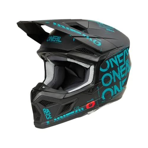 O'Neal 3SRS Static Motocrosshelm - Matt Schwarz/Türkis - L - Motorradhelm mit innovativer IPX® ACells Aufprallschutztechnologie für maximale Sicherheit und Komfort. Ideal für Rennfahrer, die auf Qualität und Performance setzen. Erlebe 50 Jahre O'Neal Expertise!