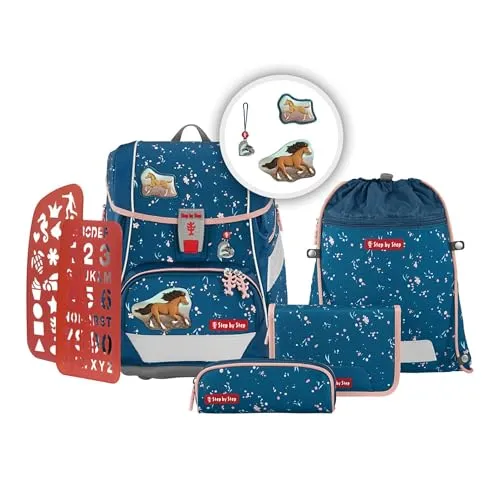 Step by Step Schulranzen-Set 2IN1 Plus Wild Horse Ronja - Ergonomischer Tornister mit höhenverstellbarem Hüftgurt, reflektierend für Sicherheit und individuelle Gestaltungsmöglichkeiten