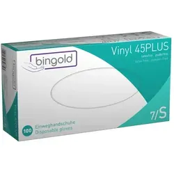 Bingold Einmalhandschuhe Vinyl 45PLUS - Transparent, Größe S, 100-er Pack, robust und preiswerte Alternative zu Latexhandschuhen