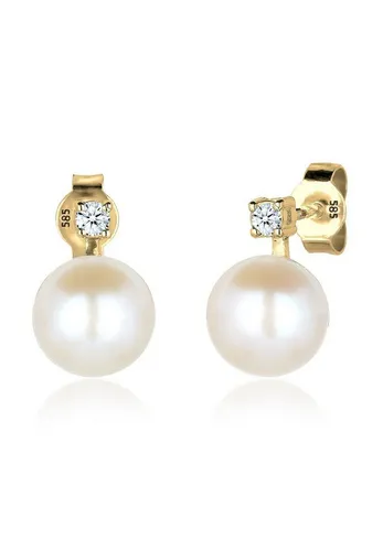 Elli DIAMONDS Ohrringe Damen Ohrstecker Perle Elegant mit Diamant (0.06 ct.) - Elegante Damen Ohrringe aus 585er Gelbgold mit funkelndem Diamant (0.06 ct.) und Perlen, perfekt als Geschenk für besondere Anlässe.