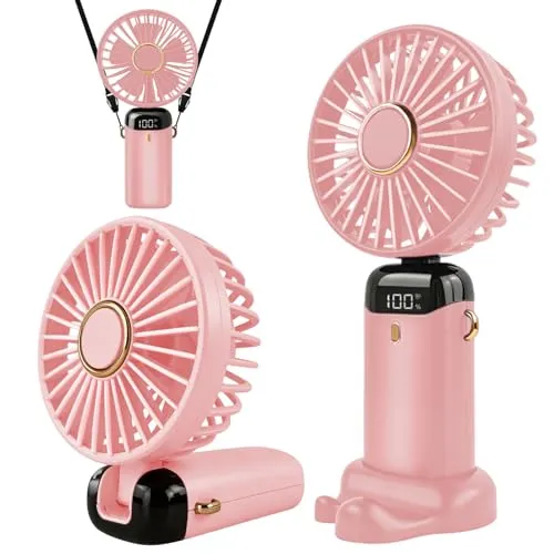Jsdoin Handventilator Tragbarer Mini Ventilator in Rosa - Stand- & Tischventilatoren: Wiederaufladbarer Mini Ventilator mit 5 Geschwindigkeitsstufen, ideal für unterwegs und an heißen Tagen.