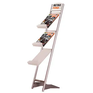 Update Displays Prospektständer Rapid Silber DIN A4 mit 3 Fächern - Eleganter Bodenständer für Kataloge und Flyer, mit attraktiven DIN A4 Ablagen aus Acryl in Eisoptik und silbernem Gestell – ideal für professionelle Präsentationen.