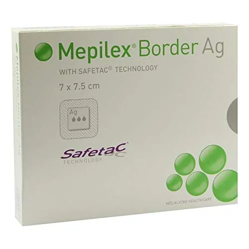 Mepilex Border Ag 7x7.5 cm - Antimikrobieller Wundverband - Arzneimittel für mäßig bis stark exsudierende Wunden. Bietet schnelle antimikrobielle Wirkung und weniger Schmerzen beim Verbandwechsel dank Silikonhaftung.