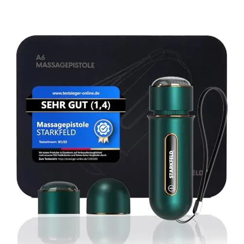 STARKFELD Massagepistole STARKGUN® Mini & Deluxe - Sexspielzeug mit 4 Aufsätzen, Testsieger für effektive Muskelentspannung und kompakte Aufbewahrungsbox – ideal für unterwegs.