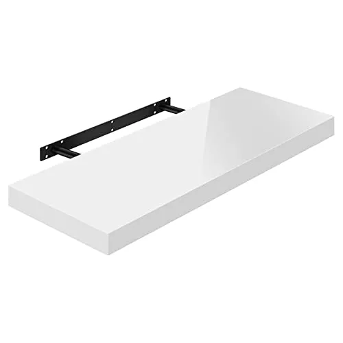 WOLTU Wandregal Volato - Freischwebendes Hochglanz Regal 80x22,9cm - Schweberegal aus hochwertigem Holz, feuchtigkeitsbeständig und mit 15 kg Maximalbelastbarkeit, ideal für Bücher, CDs und Deko. Einfache Montage und modernes Design für jedes Zimmer.