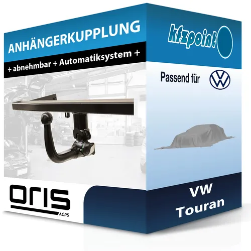 Oris Anhängerkupplung für VW Touran Typ 1T1/1T2 - Abnehmbare Anhängerkupplung mit 1900 kg Anhängelast, keine Eintragung in Fahrzeugpapiere notwendig, ideal für VW Touran Baujahr 02.2003 - 10.2006.