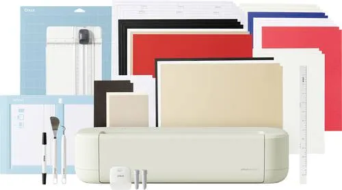 Cricut Explore 5 Essentials Set 2012405 – Kreativset für personalisierte Designs - Gestalte individuelle Karten und Schmuck mit dem Cricut Explore 5 Essentials Set. Enthält 100 Materialien und 4 Werkzeuge für Schneiden, Falzen und Schreiben. Ideal für kreative Projekte bis 33 cm Breite.