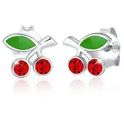 Elli Ohrringe Kinder Ohrstecker Kirschen - Ohrringe für Mädchen aus 925 Sterling Silber, verziert mit Emaille und Kristallen. Perfekt als Geschenk zur Kommunion oder zum Geburtstag, handgefertigt mit Liebe.
