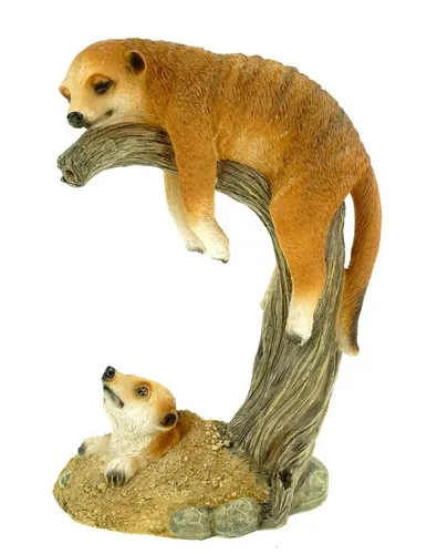 Kremers Schatzkiste Erdmännchen Mama mit Kind auf Ast - Bunte Gartenfigur aus hochwertigem Materialmix, ideal zur Verschönerung Ihres Gartens mit einer Höhe von 24 cm.