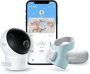 eufy Baby S340 Smart Sock Babyphone - Intelligentes Babyphone mit 2,4 GHz WLAN, das Schlafmuster, Puls und Blutsauerstoff überwacht. Genießen Sie die 2K-Kamera und KI-Weinerkennung ohne monatliche Gebühren. Ideal für besorgte Eltern.