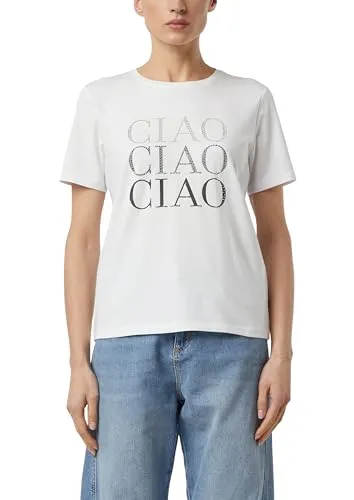 Comma T-Shirt mit Druck und Glitzersteinen - Stylisches Damen-T-Shirt von Comma mit Glitzersteinen und Print. Ideal für vielseitige Outfits, bequem und elastisch. Perfekt für Büro und Freizeit!