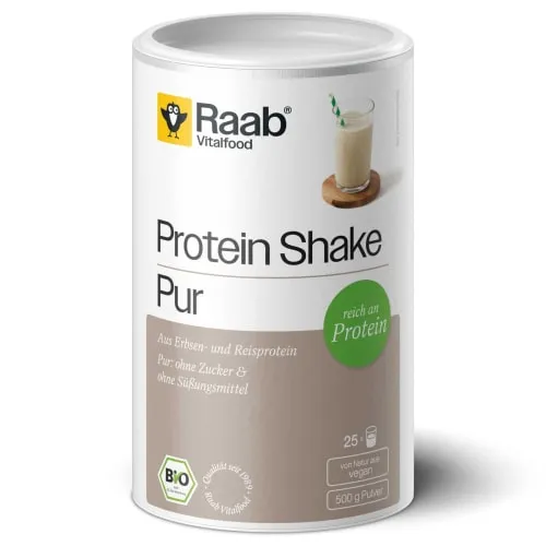 Raab Vitalfood Protein Shake Pur Bio Pulver - Bio Protein Shake aus Erbsen- und Reisprotein mit 78% Proteingehalt, ideal für Muskelaufbau und -erhalt, ohne Soja und Zusätze.