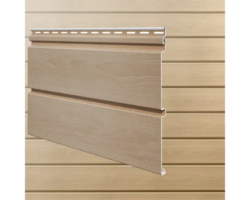 Vox Verkleidungspaneel Canadian Siding MAX3 Rundprofil 2-Brett 3,85m - Pflegeleichtes Fassadenpaneel in Eiche-Optik, ideal für einfache Montage. Mit innovativem „Click-Lock“ System für sturmsicheren Einsatz. Perfekt für moderne Hausverkleidung.