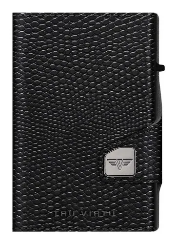 Tru Virtu Click & Slide Wallet *Special Edition* Iguana Glossy Black - Portemonnaies mit Click und Slide Mechanismus, ideal für bis zu 5 Karten – kompakt und mit NFC-fähigem Außenfach für schnellen Zugriff auf Tickets.