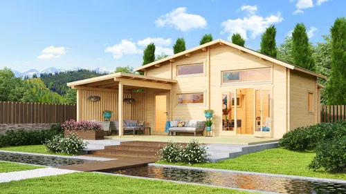 Fjordholz Ferien- und Freizeit Haus Modell Montreal - Massives Ferienhaus Modell Montreal mit stabilen Wandbohlen aus nordischer Fichte. Ideal für Freizeit und Erholung, inklusive hochwertiger Fenster und Türen. Individuelle Anpassungen und RAL-Farbtöne auf Anfrage.