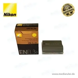 Nikon EN-EL3e Li-Ion Akku 7,4V 1410mAh - Kamera-Akkus mit hoher Kapazität für bis zu 1.800 Aufnahmen, ohne Memory-Effekt und mit intelligenter Ladungsanzeige für Nikon Kameras.