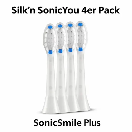 Silk'n Aufsteckbürsten SonicYou Ersatzköpfe 4er Set - Aufsteckbürsten für sanfte Reinigung, abgerundete Dupont-Borsten schonen empfindliches Zahnfleisch und Zähne, ideal für tägliche Mundpflege.