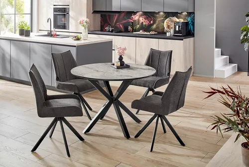 Jockenhöfer Gruppe Esstisch Ontario, rund 110cm, Marmoroptik - Esstisch in Marmoroptik mit schwarzem Metalluntergestell, ideal für stilvolle Essbereiche; bietet Platz für gesellige Runden mit einem Durchmesser von 110 cm.