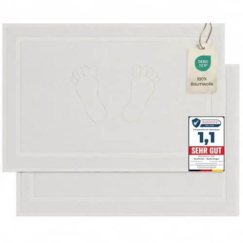Komfortec 2er Badvorleger aus 100% Baumwolle, 800 GSM, Waschbar, Badematte, Badteppich, Saugfähig, Frottee, 50x80 cm, Weiß