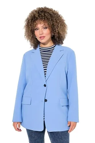Ulla Popken Damen Blazer in Übergrößen, himmelblau - Eleganter Blazer für Damen in großen Größen, Oversized-Passform mit Reverskragen und Knopfverschluss für maximalen Stretchkomfort und stilvollen Look.
