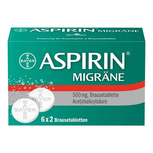 Aspirin Migräne 12 ST - Arzneimittel zur akuten Behandlung von Migräneanfällen. Schnelle Linderung durch Brausetabletten mit Acetylsalicylsäure, ideal für Migräne-Patienten.