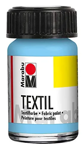 Marabu 17160039090 - Textil Stoffmalfarbe für helle Stoffe, Hellblau 15 ml, Druckfarbe auf Wasserbasis, waschbeständig bis 60°C, Fixierung durch Bügeln o. Backofen