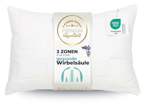 ZOLLNER Deluxe Kissen - 3-Zonen Kopfkissen 50x70 cm - Kissen für höchsten Schlafkomfort mit 3-Kammern-System, waschbar bis 95°C und Oeko Tex® zertifiziert – ideal für Hotelqualität und maximale Hygiene.