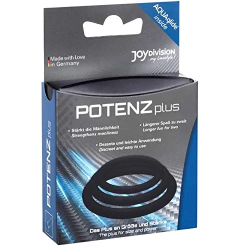 JOYDIVISION POTENZplus schwarz, Penisringe aus medizinischem Silikon Potenzring Toys, 3er SET (S M L)