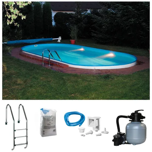 Konifera Ovalpool LANZAROTE 3 - 5-tlg. Set für den Volleinbau - Ovaler Stahlwandpool mit Sandfilteranlage, ideal für entspannende Sommertage im eigenen Garten. Füllmenge von 13.000 l und robustes Design für langanhaltenden Spaß!