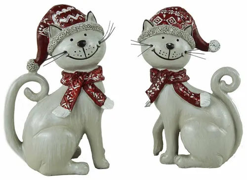 Weihnachtliche Katze Minka 2er Set - 16 cm hoch und modern - Dekoratives 2er Set aus grauer Keramik mit modernem Katzenmotiv. Ideal für die festliche Dekoration in jedem Raum und ein echter Blickfang zu Weihnachten.