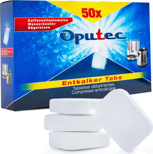 Oputec Entkalker Tabs für Kaffeemaschinen - 50 Stück - Optimale Entkalkung für Kaffeevollautomaten und Wasserkocher. Die Oputec Tabs sind leicht dosierbar und entfernen zuverlässig Kalkablagerungen, um die Lebensdauer Ihrer Geräte zu verlängern.