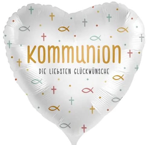 Folienballon Herzballon Kommunion die liebsten Glückwünsche - Fische, ca. 43 cm - 81169