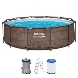 Bestway Steel Pro Max™ DELUXE SERIES™ Framepool-Set - Robuster Framepool mit DuraPlus™-Folienmaterial, einfacher Werkzeugfreier Aufbau und inklusive Flowclear™ Filterpumpe für sauberes Wasser.