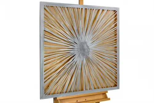 KunstLoft® Metallbild 3D 'Golden Dream' | Wanddeko für jeden Raum - Abstraktes Wandbild aus Metall in kühlen Farben mit goldenen Akzenten, ideal zur Verschönerung deiner Wohnräume. Maße: 80x80x2,5 cm.